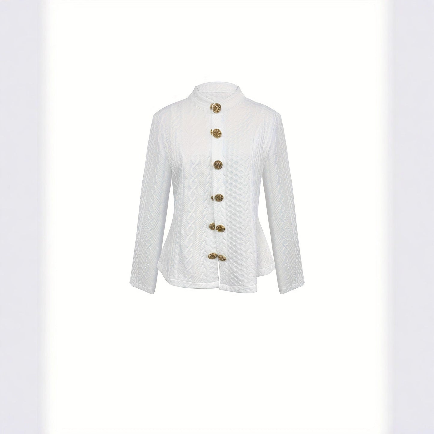 Women’s Textured Stand Collar Jacket – Solid Color FitiqueFit