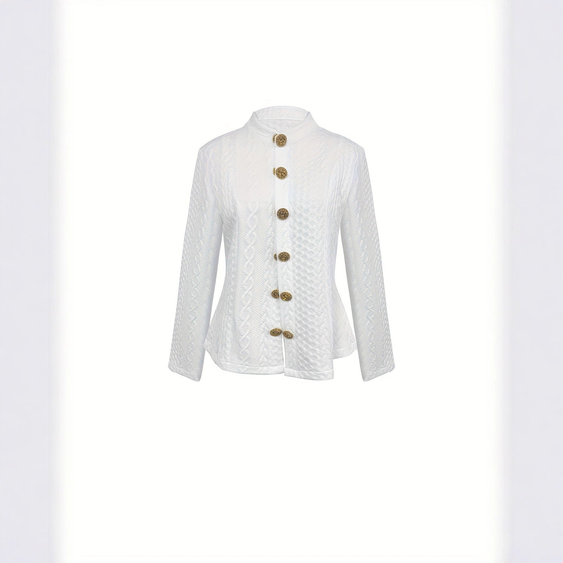 Women’s Textured Stand Collar Jacket – Solid Color FitiqueFit