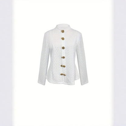 Women’s Textured Stand Collar Jacket – Solid Color FitiqueFit