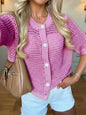 Women's Hollow-Out Knit Cardigan – Open Front, Short Sleeve, Solid Color FitiqueFit