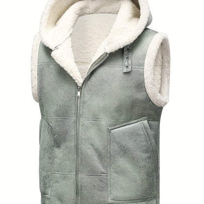 Men's Faux Fur-Lined Hooded Vest, Thickened and -Lined, Fashionable Windproof and Warm Outer Jacket for Men NovaCart