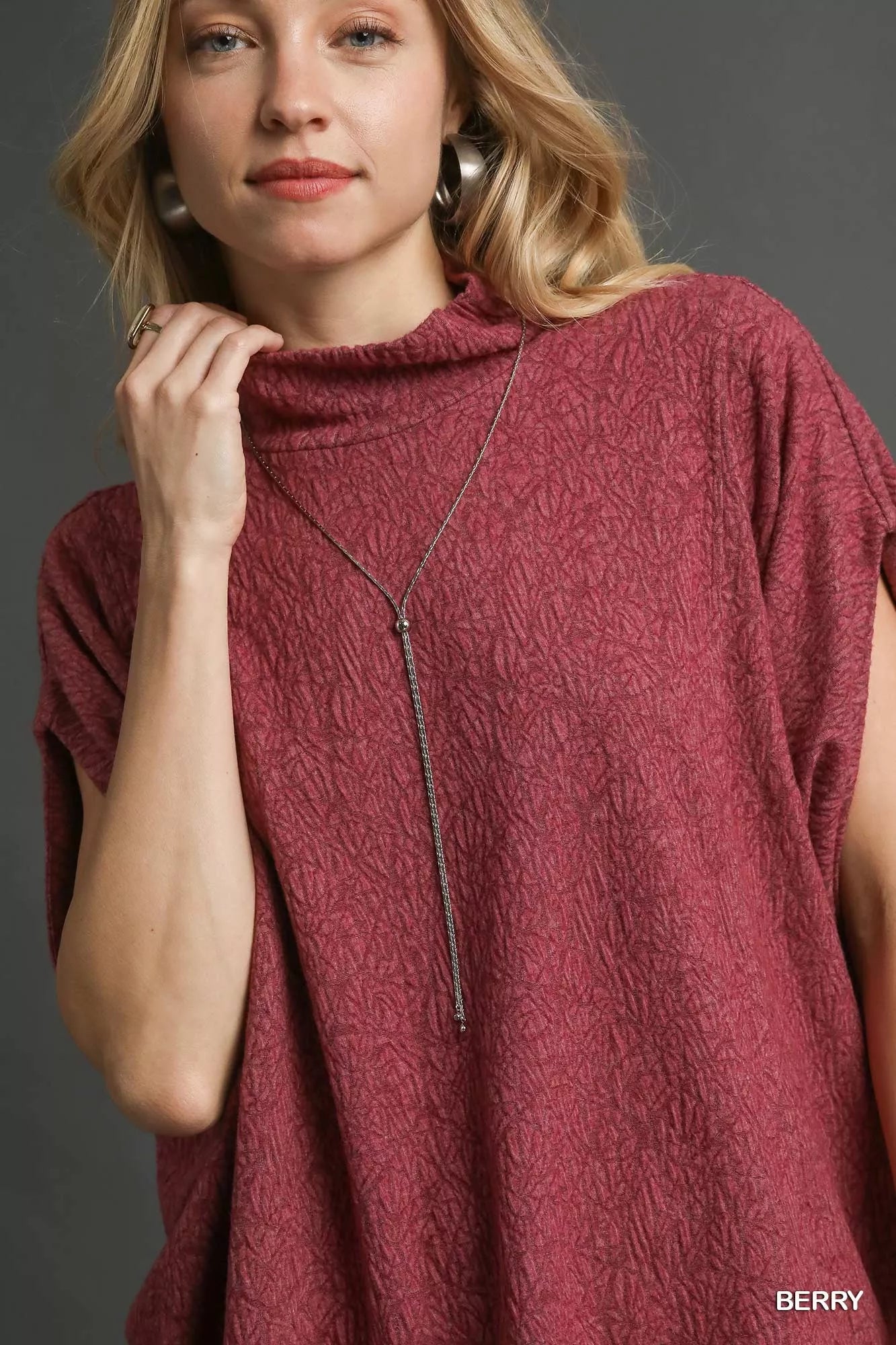 Umgee Textured Mock Neck Relaxed Top FitiqueFit