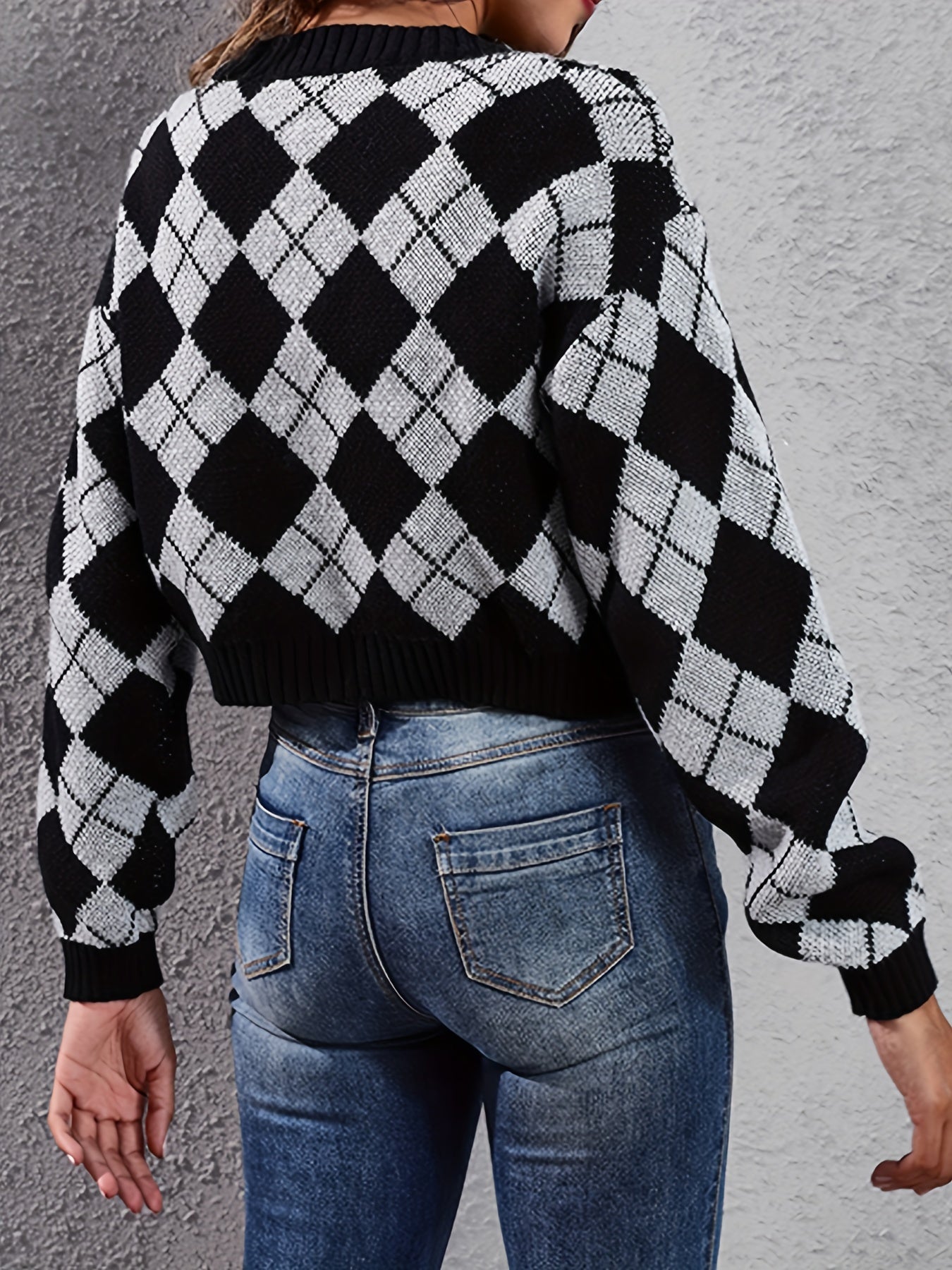Women'S Elegant Tartan Knit Cardigan, V-Neck Short Length Sweater with Button Detail, Acrylic 100% Long Sleeve Knitwear for Fall/Winter NovaCart