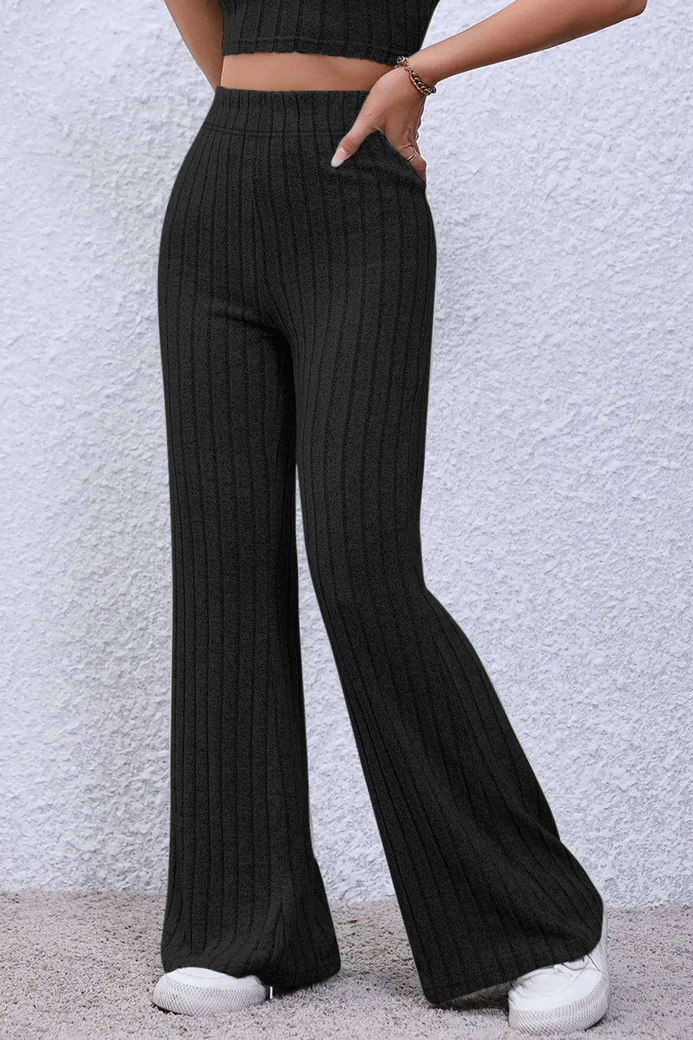 Basic Bae Full Size Ribbed High Waist Flare Pants New Era Fashion LLc