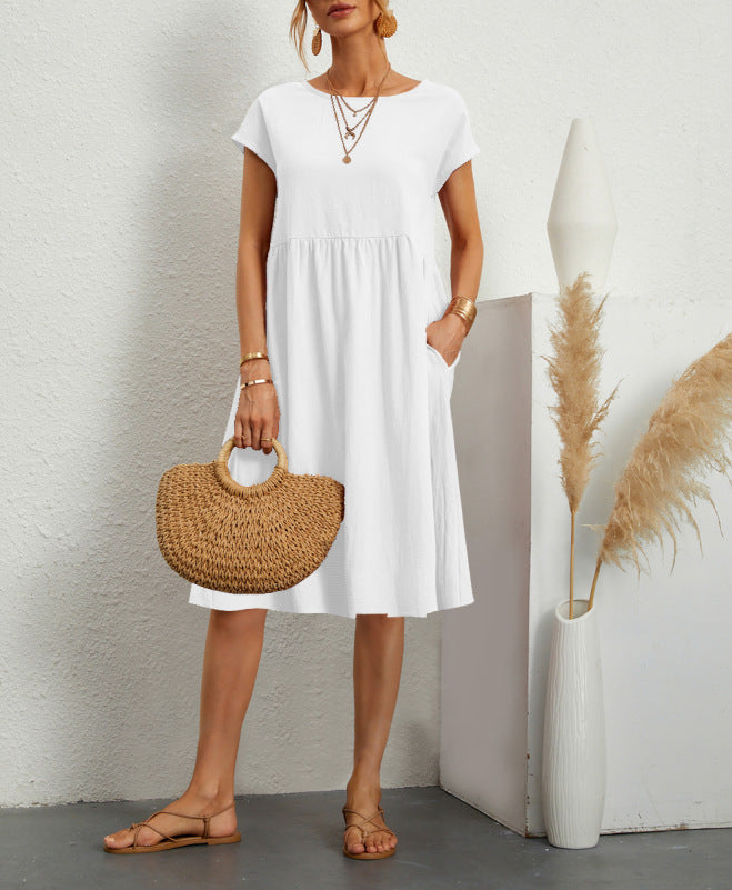Women's Cotton Round Neck A-line Skirt Dress Grayceful LLC