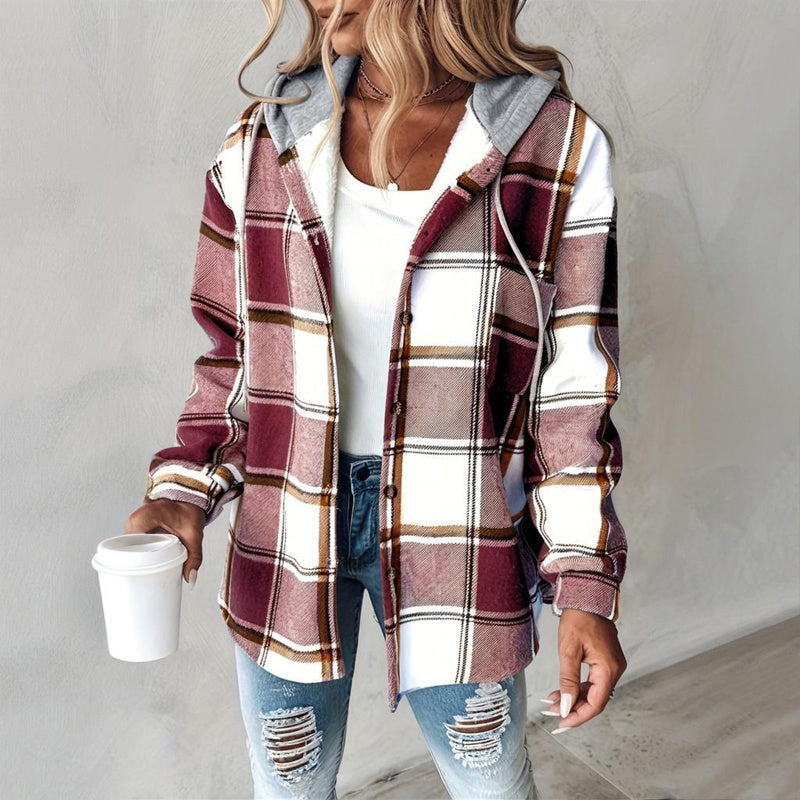Plaid Drawstring Hoodie Shirt FitiqueFit