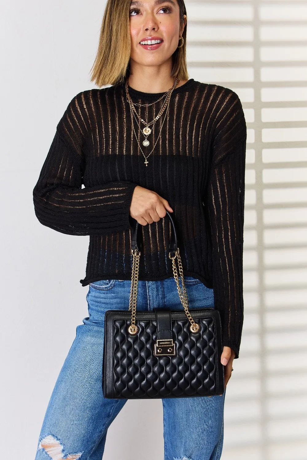 David Jones Quilted PU Leather Handbag New Era Fashion LLc