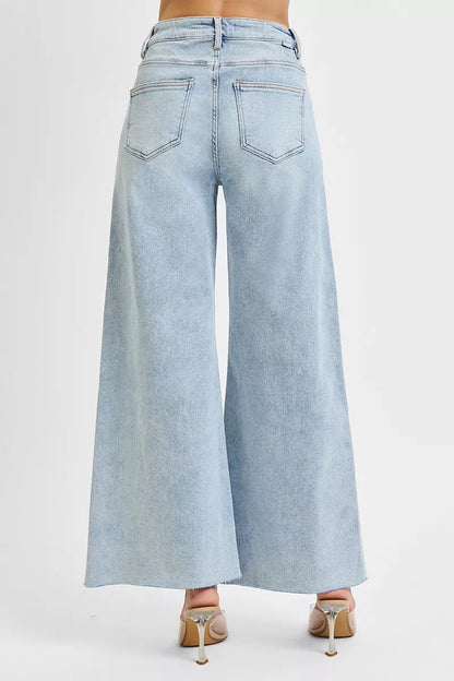 RISEN Full Size High Rise Ankle Wide Palazzo Jeans Plus Size Garden Naked Curves