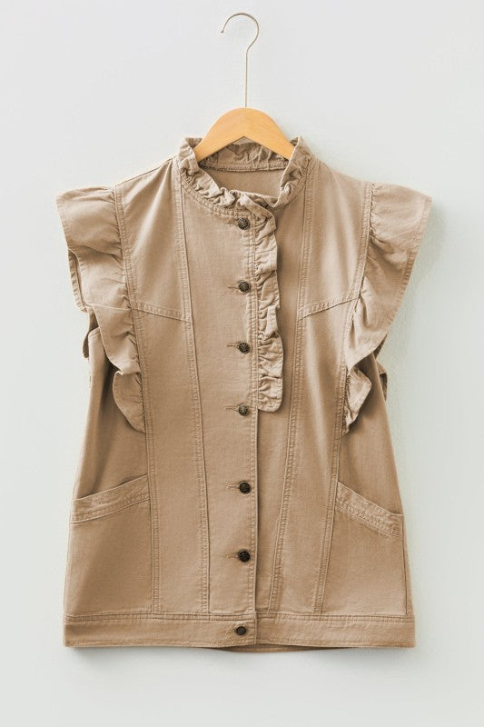 Denim Patchwork Ruffle Sleeve Jacket Vest See size chart under “more details” The Fashion Celestial