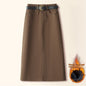 Brown A- Line Straight Skirt Retro Slit Hip Skirt Grayceful LLC