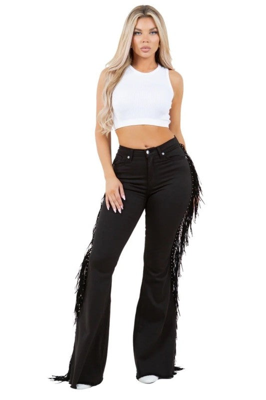 Texas Sun Bell Bottom jean in Black Denim See size chart under “more details” The Fashion Celestial