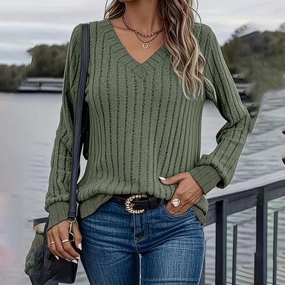 Women's Long Sleeve Blouses Shirts With Ribbed Knit Basic Tops FitiqueFit