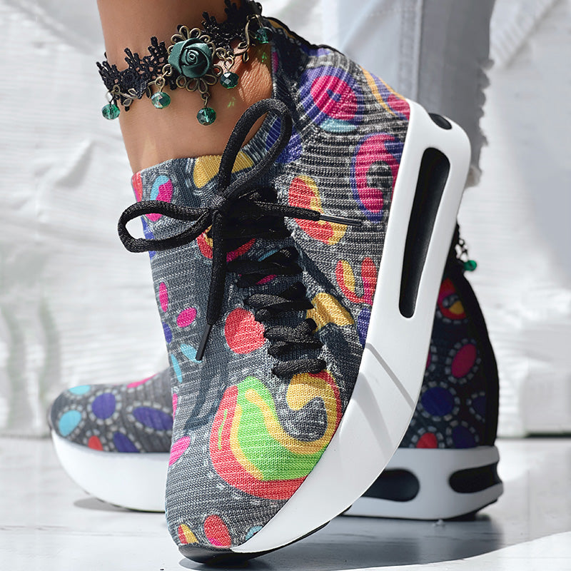 Women's Random Print Side Lace-Up Elastic Sport Shoes, Comfortable Slip-On Sneakers For Women, Casual Daily Wear Footwear See size chart under “more details” The Fashion Celestial