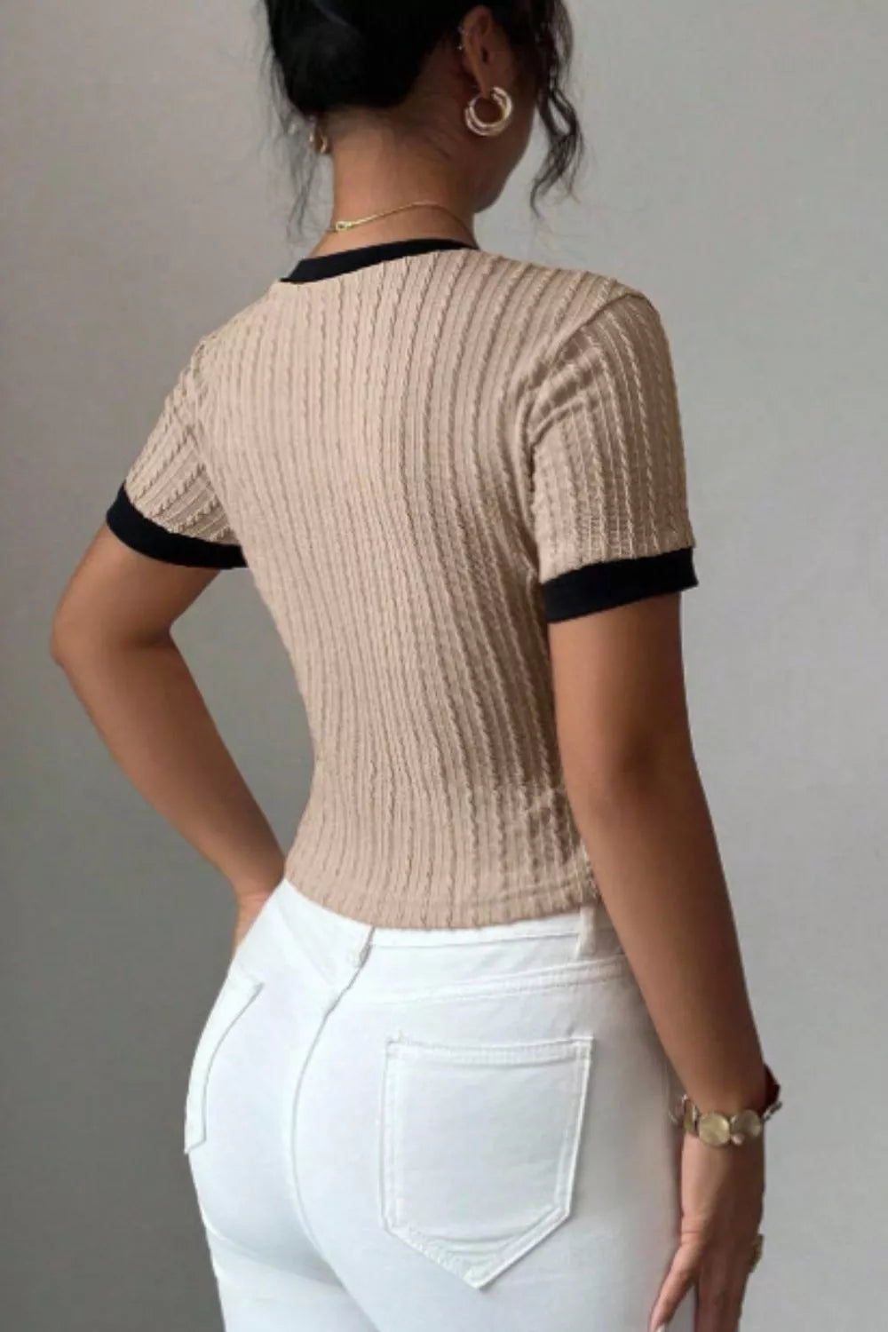 Contrast Trim Short Sleeve Top New Era Fashion LLc