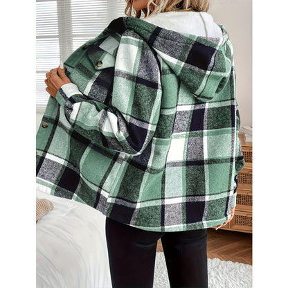 Women's Plaid Fleece Lined Hooded Jacket FitiqueFit