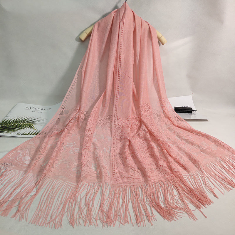 Women's Casual Shawl Wrap - Solid Color, Lightweight Polyester Knit - Going Out Essentials | Fringe Trim | Floral Lace Details NovaCart