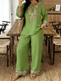 Women’s Ethnic Two Piece Set with Long Sleeve Shirt and Cropped Pants FitiqueFit