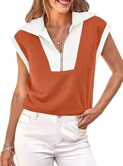 Fisoew Color‑Block Half‑Zip Polo Sweatshirt FitiqueFit