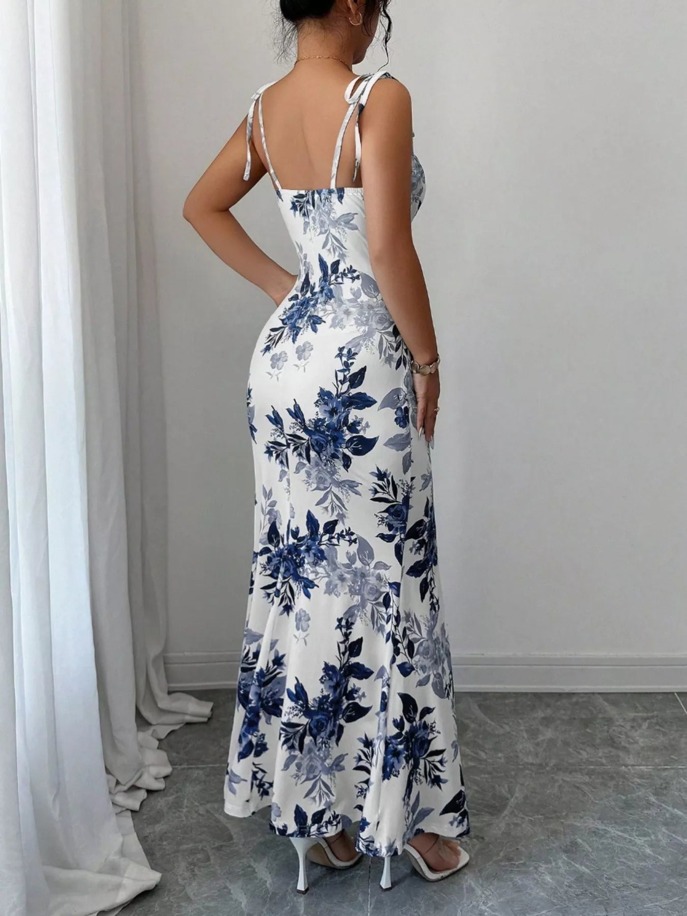 Printed Tie Strap Slit Maxi Dress New Era Fashion LLc