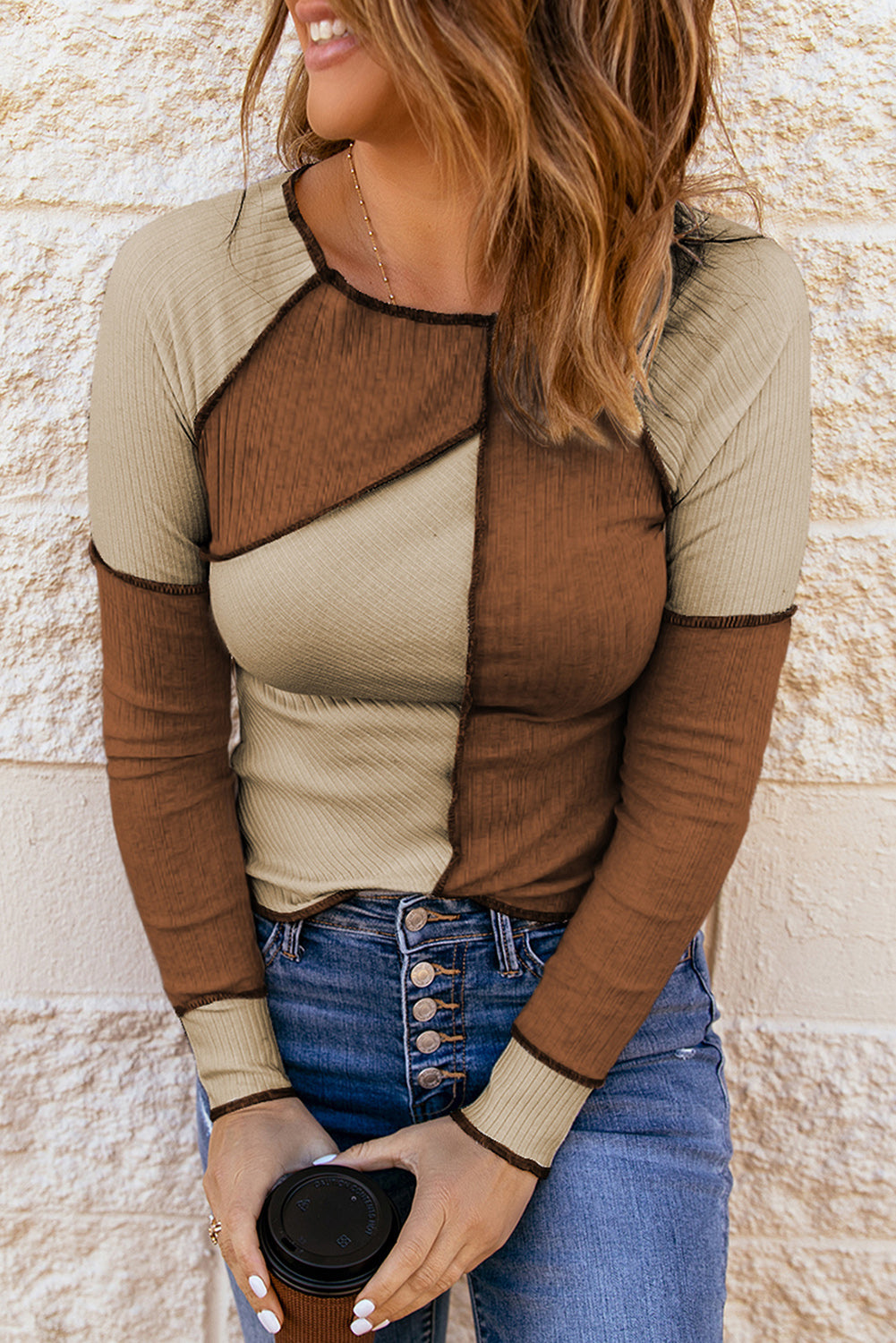Color Block Exposed Seam Knit Top See size chart under “more details” The Fashion Celestial