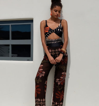 Women's 2-Piece Swimsuit Set – Sleeveless Top & Wide-Leg Pants FitiqueFit