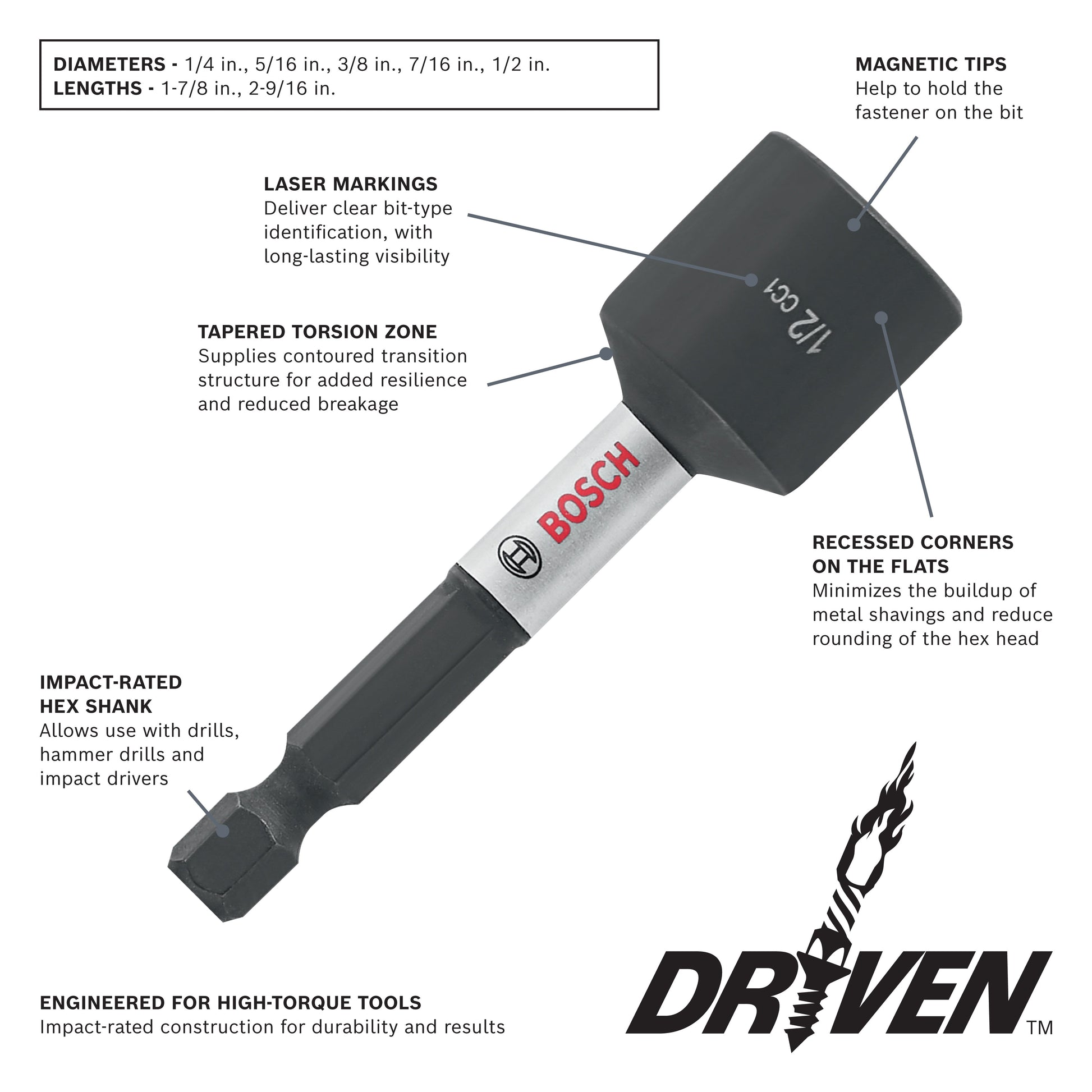 BOSCH ITDNS12 Driven 1/2 In. x 1-7/8 In. Impact Nutsetter VM Hardware
