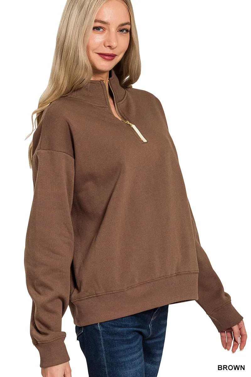 Zenana Fleece Half Zip Sweatshirt West2East Surf