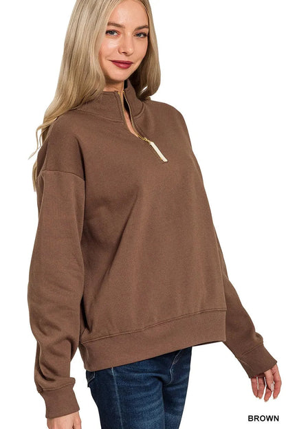 Zenana Fleece Half Zip Sweatshirt West2East Surf