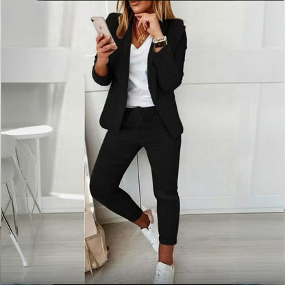 Women’s Notch-Lapel Blazer & Drawstring Pants Suit Set FitiqueFit