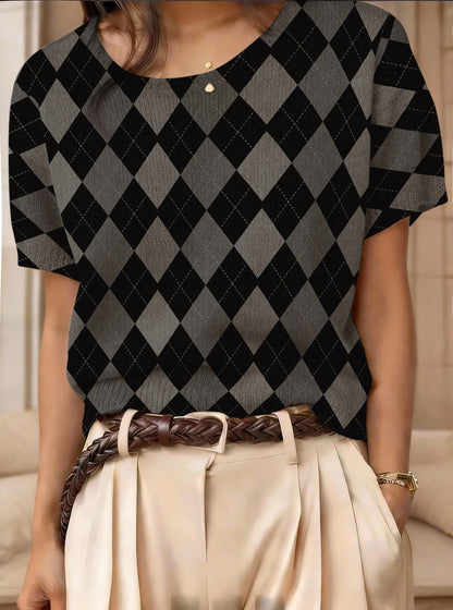 Women's Retro Short-Sleeve Jacquard Knit Top FitiqueFit