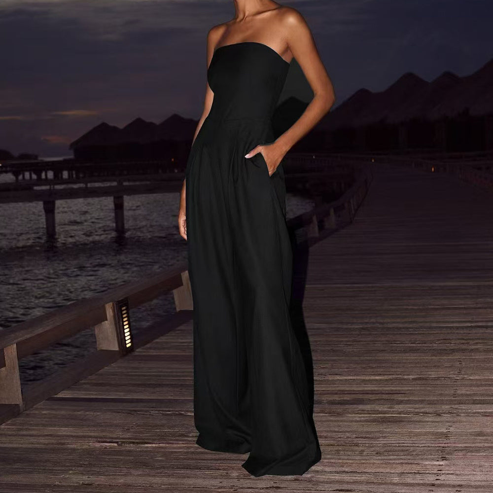 Loose Tube-top Jumpsuit Ins Fashion Backless Wide Leg Long Pants Overalls Women's Clothing Grayceful LLC