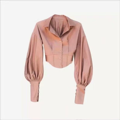 Women's Tie Waist Lapel Balloon Sleeve Shirt See size chart under “more details” The Fashion Celestial