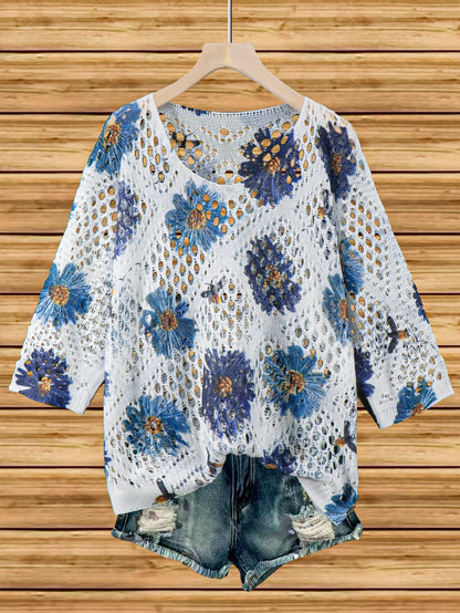 Women's Batwing-Sleeve Sweater – Hollowed-Out 3D Knitted Print Relaxed Fit FitiqueFit