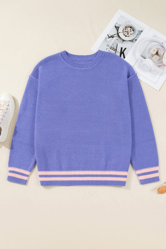 Plus Size Stripe Trim Drop Shoulder Sweater Shop Style & More | Fresh Looks, Everyday Deals & Free Shipping