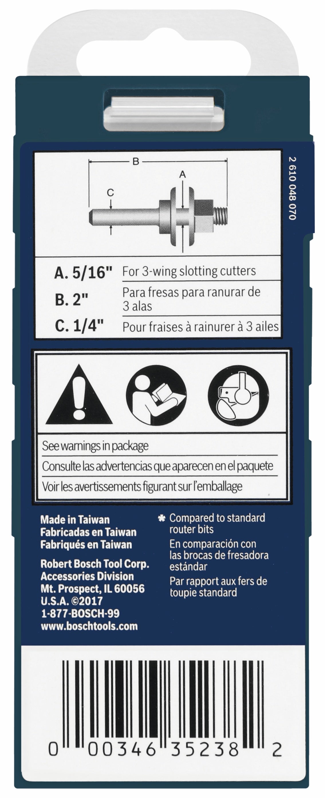 BOSCH 92813C 5/16 In. Arbor for Slotting Cutters VM Hardware