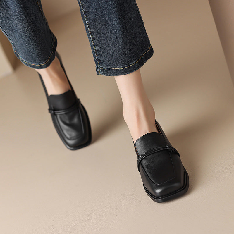 Women’s Retro Minimalist Mid-Heel Leather Shoes FitiqueFit
