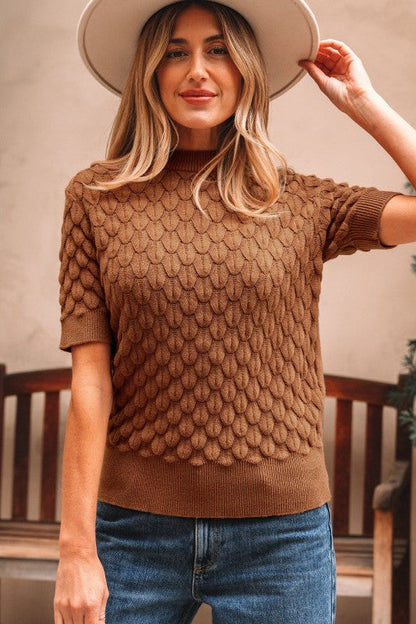 Fish Scale Textured Knit Short Sleeve Sweater Shop Style & More | Fresh Looks, Everyday Deals & Free Shipping
