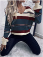 Women's French Vintage Striped Sweater | V-Neck Long Sleeve Stretch Knit FitiqueFit