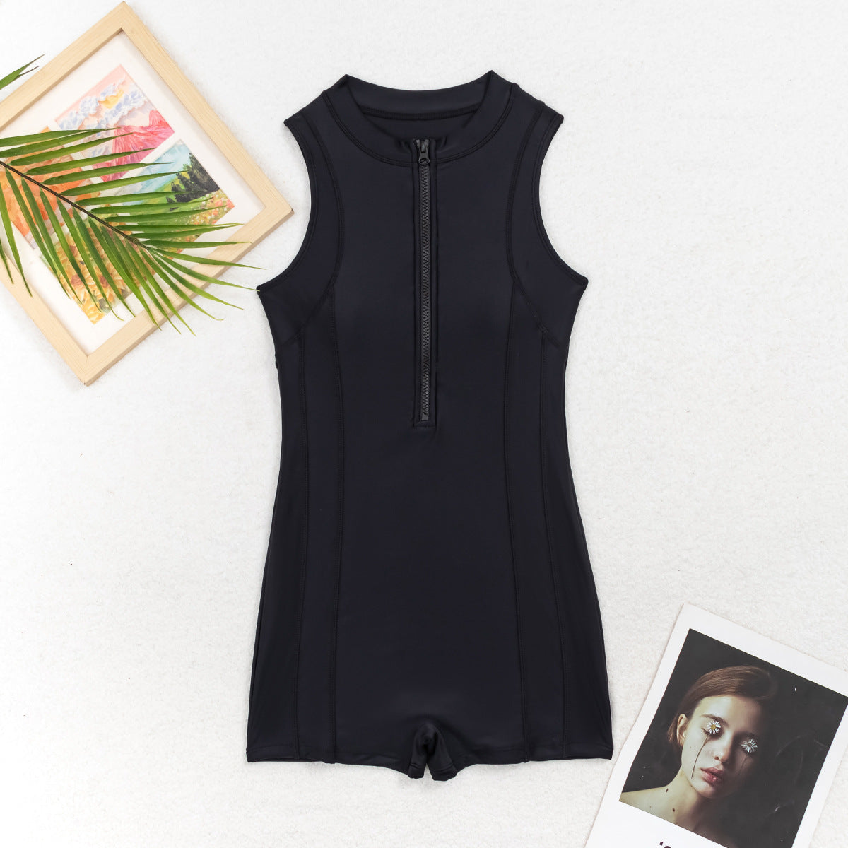 Women's Zip-Up Sleeveless Athletic One-Piece Swimsuit – Conservative High-Waist FitiqueFit