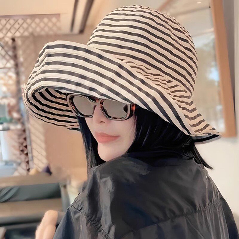 Women's Wide-Brim Striped Sun Hat – UV Protection & Adjustable Fit FitiqueFit