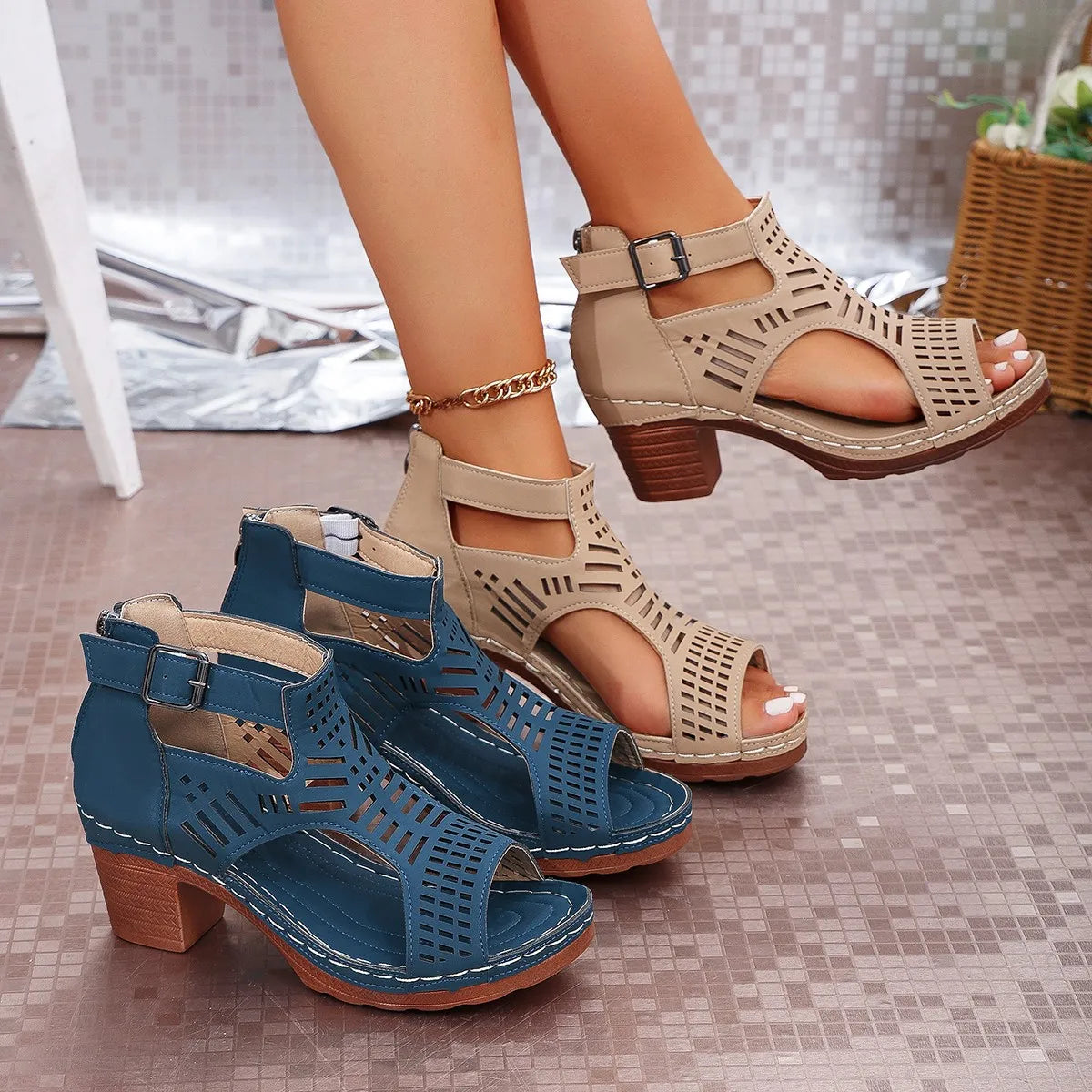 Open Toe Block Heel Sandals New Era Fashion LLc