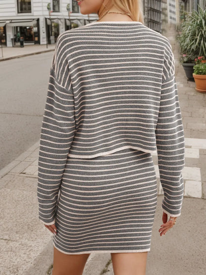 Striped Long Sleeve Top and Skirt Set See size chart under “more details” The Fashion Celestial