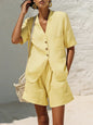 Women's Cotton-Linen Loose-Fit T-Shirt & Cropped Shorts Two-Piece Set FitiqueFit