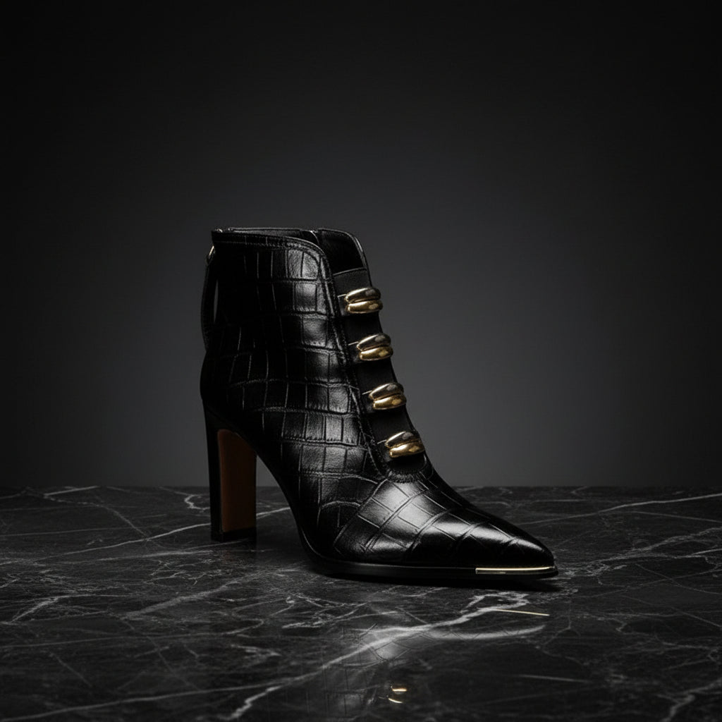 Women's Satin Pointed Toe Chunky Heel Short Boots – Ultra High Heel FitiqueFit