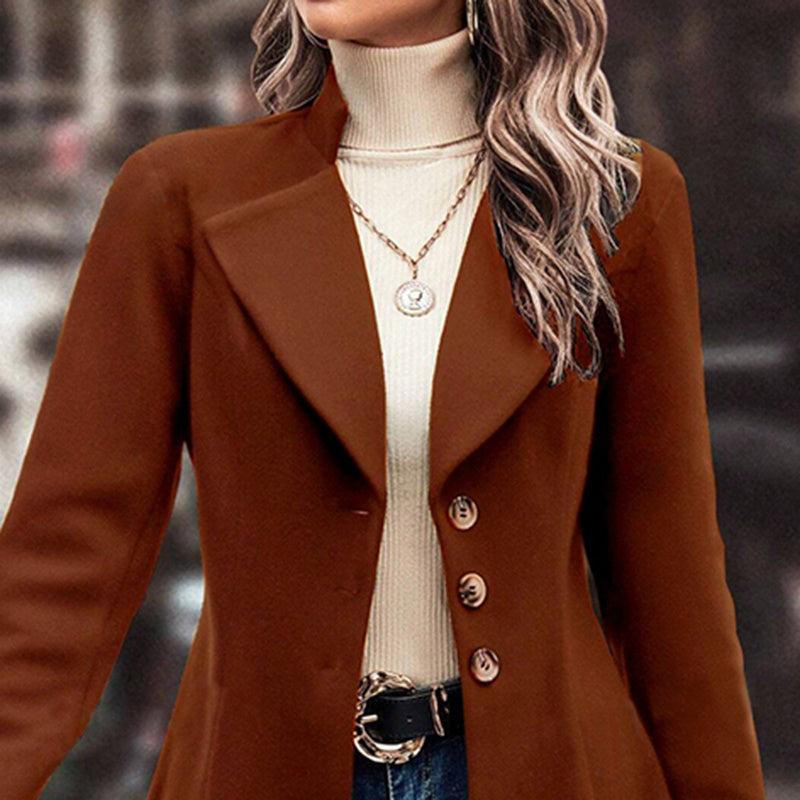 Women’s Winter Overcoat — Lapel Collar, Single-Breasted, Long Pea Coat FitiqueFit