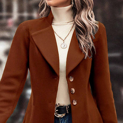 Women’s Winter Overcoat — Lapel Collar, Single-Breasted, Long Pea Coat FitiqueFit