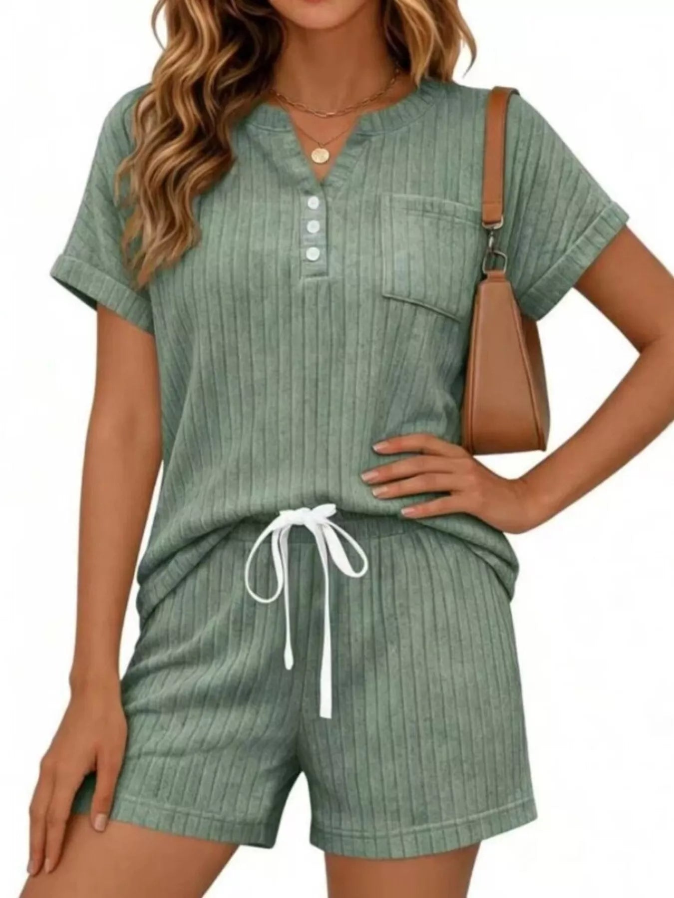 Casual Ribbed Knit Tee and Shorts Set New Era Fashion LLc
