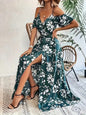 Ins Off-Shoulder Split Dress Summer Floral Print Suspender Long Dresses With Belt Design Women's Beach Clothing Grayceful LLC