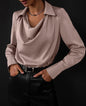 Women's Fashion Long Sleeve Irregular Collar Drape Shirt See size chart under “more details” The Fashion Celestial