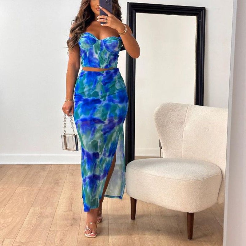 Printed Cropped Camisole With Straps Figure-hugging Sheath Maxi Skirt See size chart under “more details” The Fashion Celestial